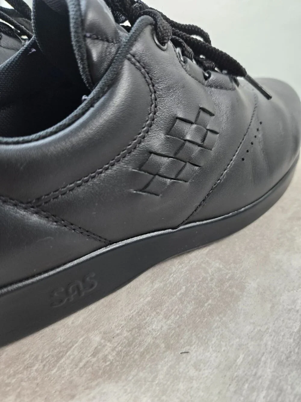 SAS Comfort Walking Sneakers Size 7.5 Wide Fit Black Leather Lace Up Work Shoes